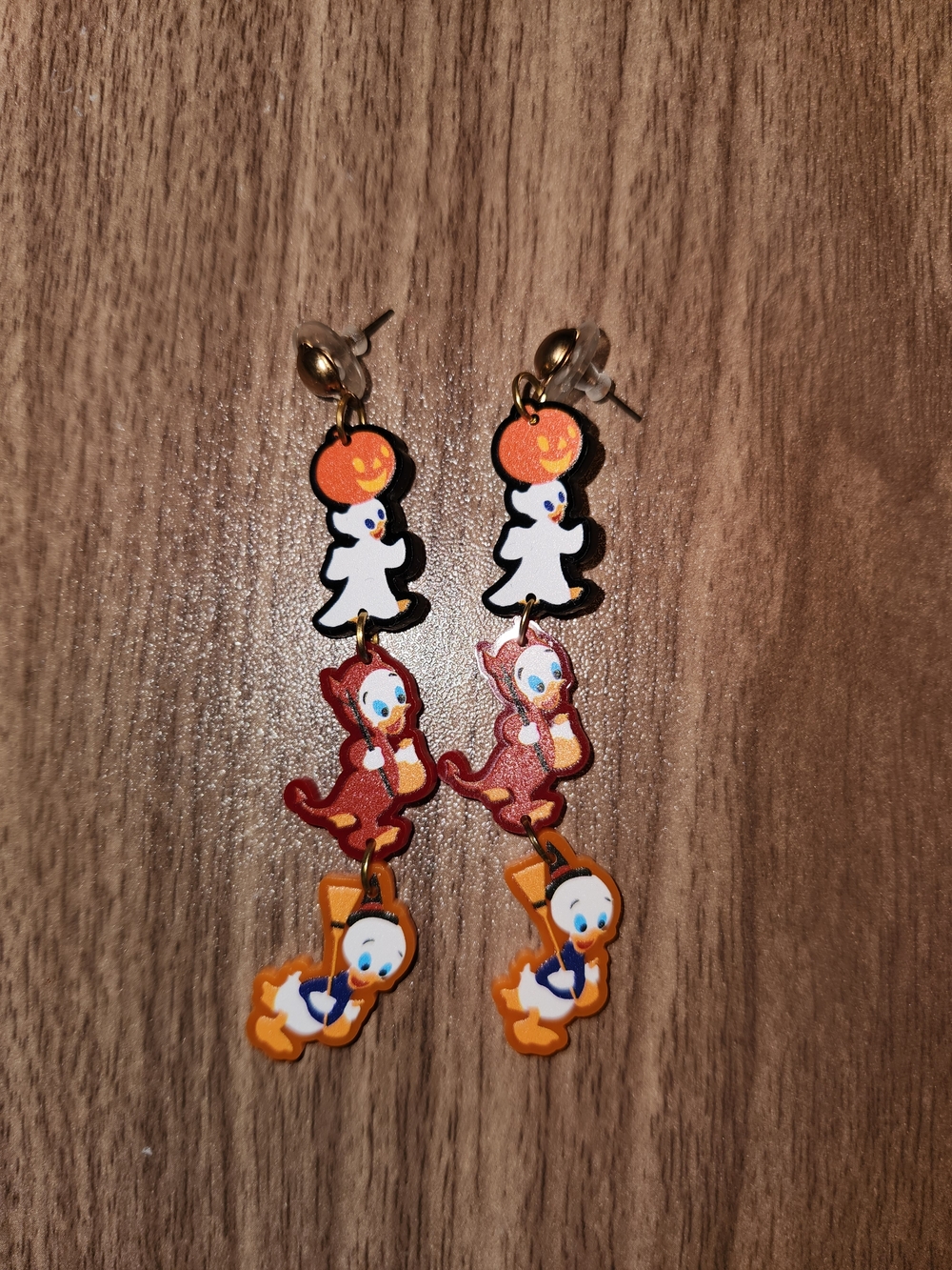 Trick Or Treat Cute Halloween Ghost & Duck Dangle Earrings - Orange, White, Red
